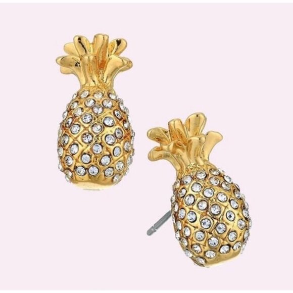 NWT Kate Spade By The Pool Pave Pineapple Stud Dainty Mini Earrings 14k Gold - Picture 5 of 7